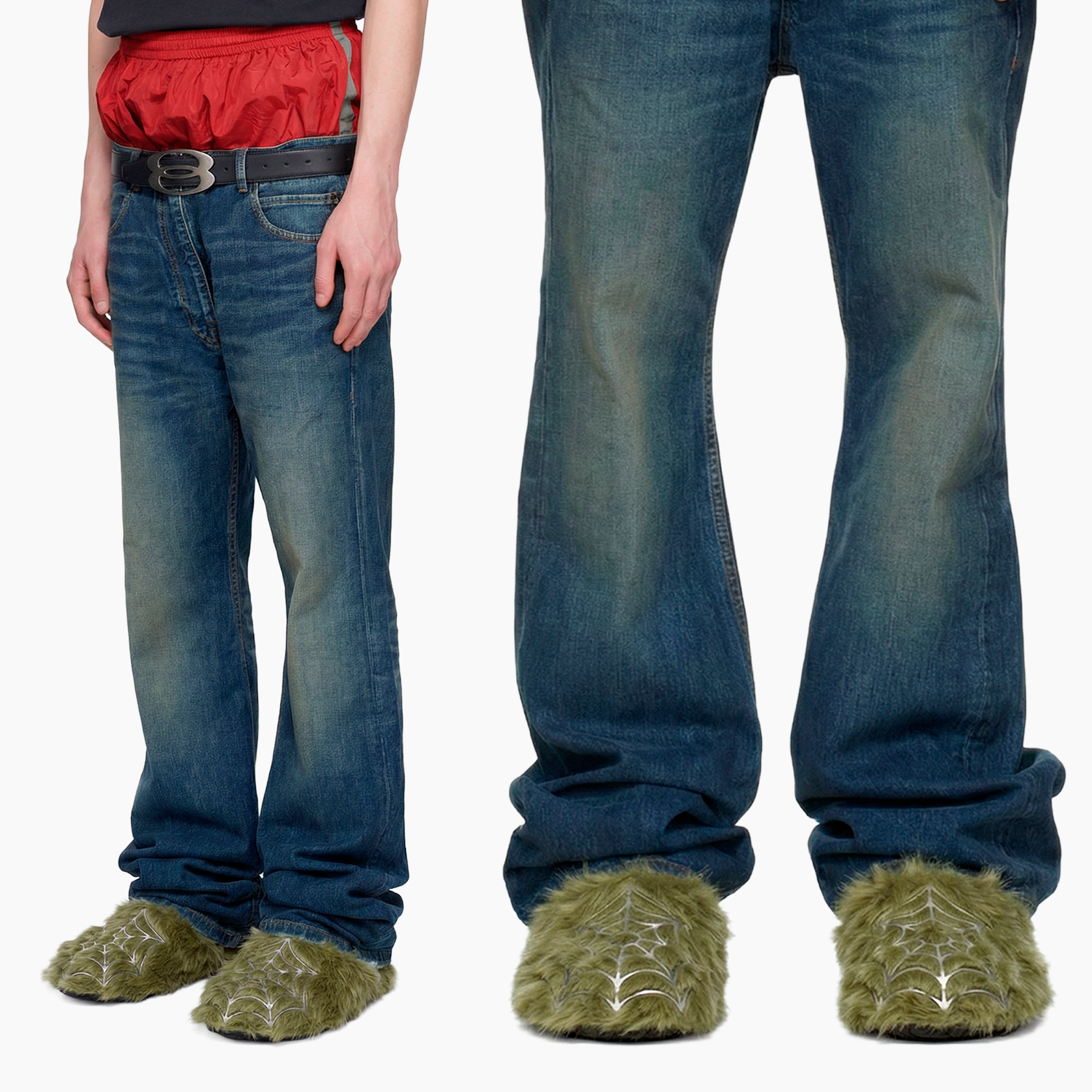 Fur Web Mules - Moss